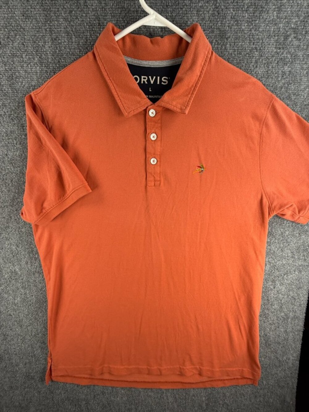 Orvis Short Sleeve Orange Polo Shirt Knit Pique Large Cotton Spandex Stretch